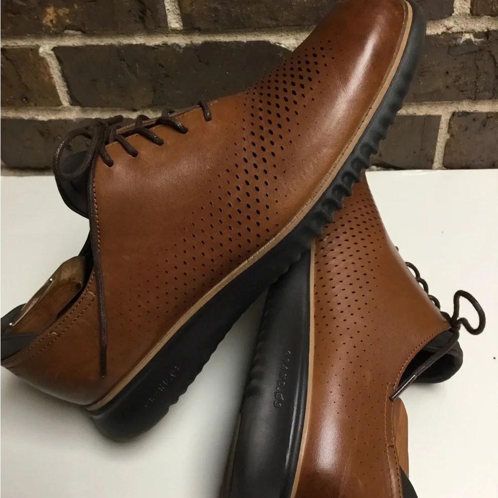 Cole Haan Tan/Brown Perforated Leather Derby Lace-Up